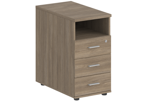 Тумба приставная с 3 ящиками (метабокс) и нишей с замком без топа Индиго Вуд, цвет дуб темный