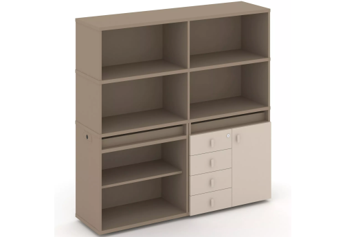 Тумба двойная с надставкой высокой (набор №10, вариант 1), цвет латте + капучино