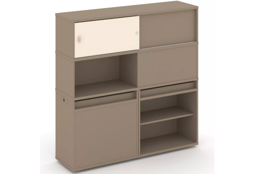 Тумба двойная с надставкой высокой (набор №29, вариант 1), цвет латте + сатин