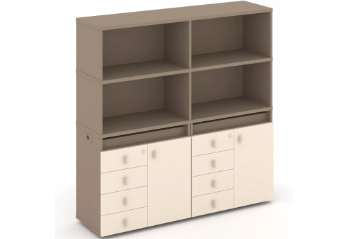 Тумба двойная с надставкой высокой (набор №4, вариант 1), цвет латте + сатин