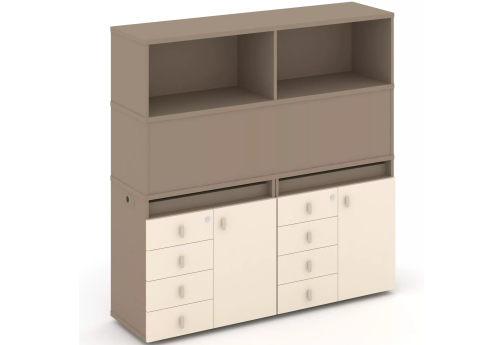 Тумба двойная с надставкой высокой (набор №4, вариант 3), цвет латте + сатин