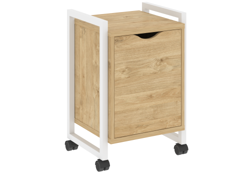 Тумба мобильная с распашным фасадом Европа, цвет тиквуд светлый + белый