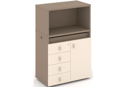 Тумба одиночная с надставкой низкой (набор №2, вариант 1), цвет латте + сатин