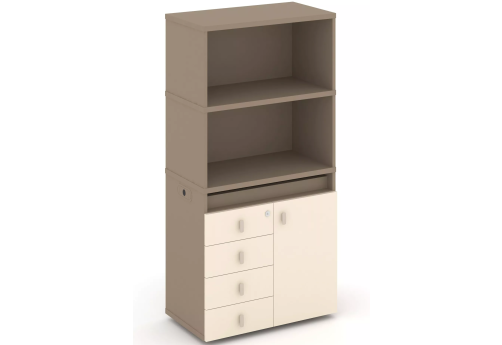 Тумба одиночная с надставкой высокой (набор №2, вариант 1), цвет латте + сатин