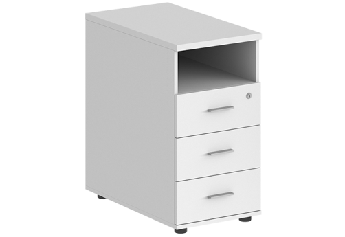 Тумба приставная с 3 ящиками (метабокс) и нишей с замком без топа Индиго Вуд, цвет белый