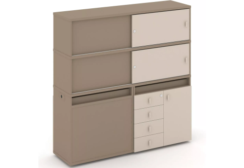 Тумба двойная с надставкой высокой (набор №24, вариант 2), цвет латте + капучино