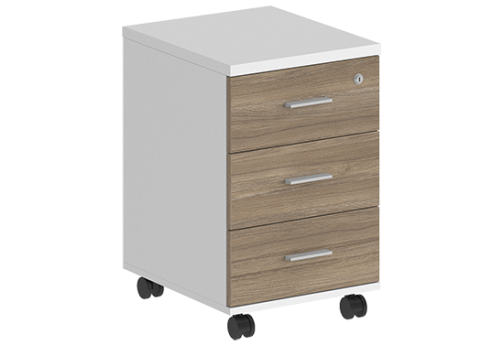 Тумба мобильная с 3 ящиками и замком Индиго Вуд, цвет белый + дуб темный