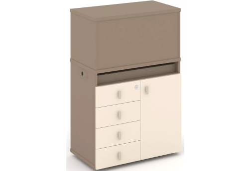 Тумба одиночная с надставкой низкой (набор №2, вариант 2), цвет латте + сатин