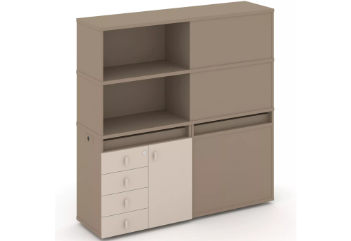 Тумба двойная с надставкой высокой (набор №19, вариант 2), цвет латте + капучино