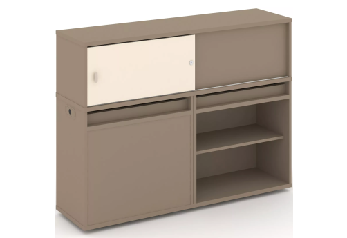 Тумба двойная с надставкой низкой (набор №14, вариант 1), цвет латте + сатин