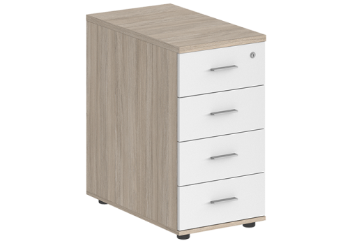 Тумба приставная с 4 ящиками (метабокс) с замком без топа Индиго Вуд, цвет дуб светлый + белый