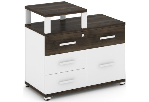 Тумба приставная широкая 4 ящика + 1 распашной фасад с надставкой узкой Динен, цвет дуб мали-белый