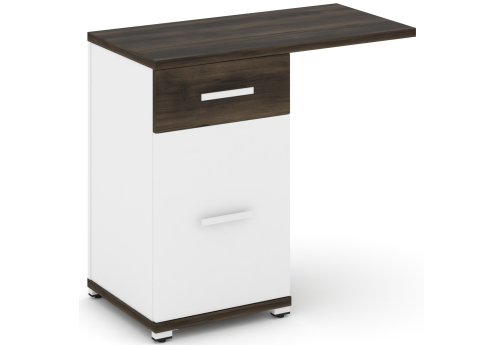 Тумба приставная узкая 1 ящик + 1 распашной фасад со свесом Динен, цвет дуб мали-белый