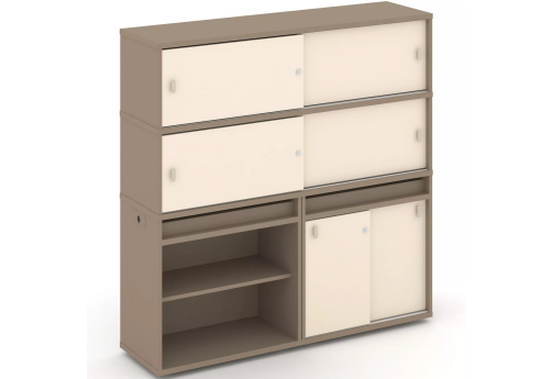 Тумба двойная с надставкой высокой (набор №14, вариант 1), цвет латте + сатин