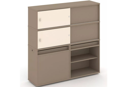 Тумба двойная с надставкой высокой (набор №23, вариант 1), цвет латте + сатин