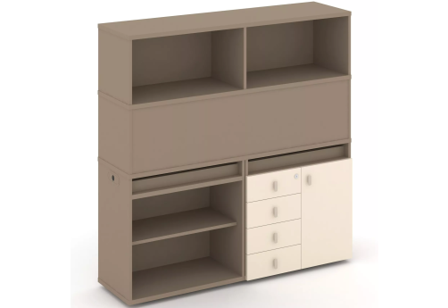 Тумба двойная с надставкой высокой (набор №10, вариант 4), цвет латте + сатин