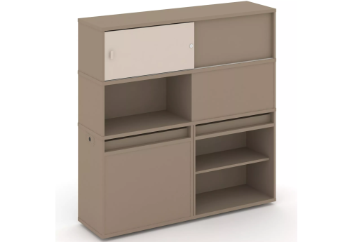 Тумба двойная с надставкой высокой (набор №29, вариант 1), цвет латте + капучино