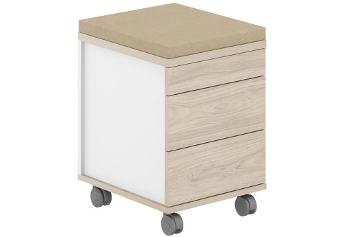 Тумба мобильная 2 ящика + 1 ящик-лоток метабокс с подушкой Фламинго, цвет белый + акация + бежевый