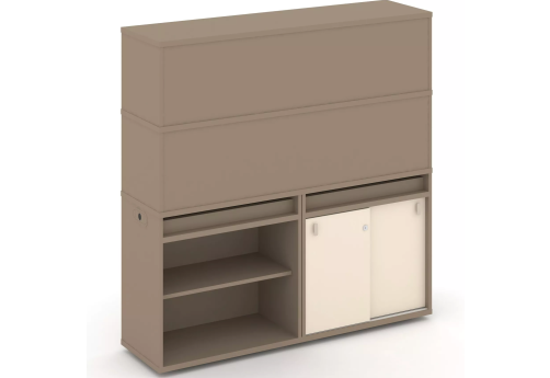 Тумба двойная с надставкой высокой (набор №14, вариант 2), цвет латте + сатин