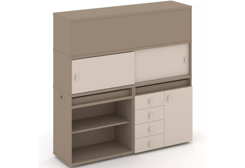 Тумба двойная с надставкой высокой (набор №12, вариант 1), цвет латте + капучино