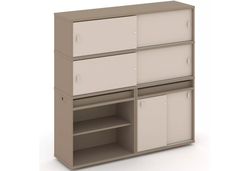 Тумба двойная с надставкой высокой (набор №14, вариант 1), цвет латте + капучино