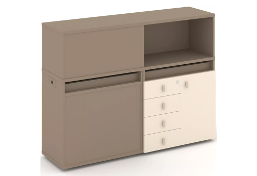 Тумба двойная с надставкой низкой (набор №15, вариант 2), цвет латте + сатин