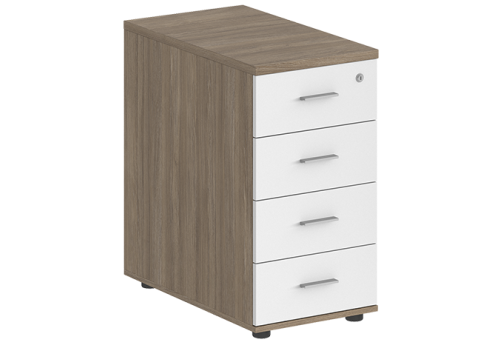 Тумба приставная с 4 ящиками (метабокс) с замком без топа Индиго Вуд, цвет дуб темный + белый