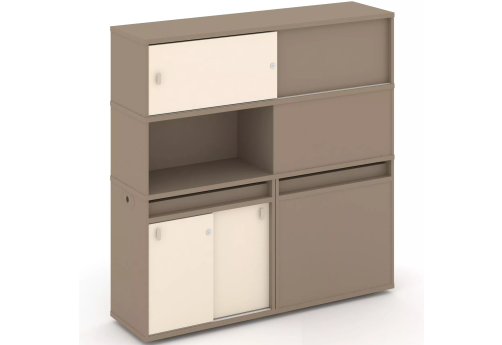 Тумба двойная с надставкой высокой (набор №33, вариант 2), цвет латте + сатин