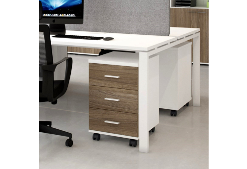 Тумба мобильная с 3 ящиками и замком Индиго Вуд, цвет белый + дуб темный