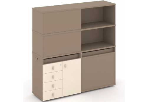 Тумба двойная с надставкой высокой (набор №18, вариант 1), цвет латте + сатин