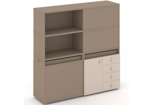 Тумба двойная с надставкой высокой (набор №19, вариант 1), цвет латте + капучино