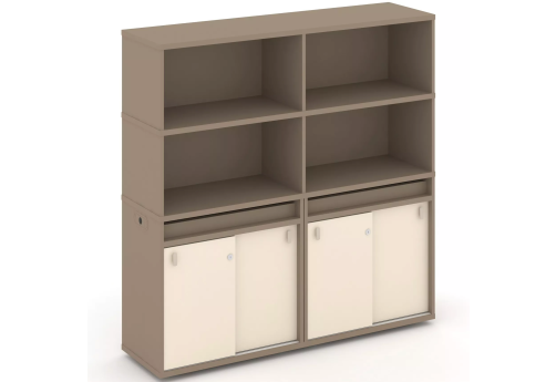 Тумба двойная с надставкой высокой (набор №7, вариант 1), цвет латте + сатин