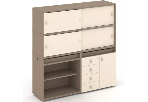 Тумба двойная с надставкой высокой (набор №11, вариант 1), цвет латте + сатин