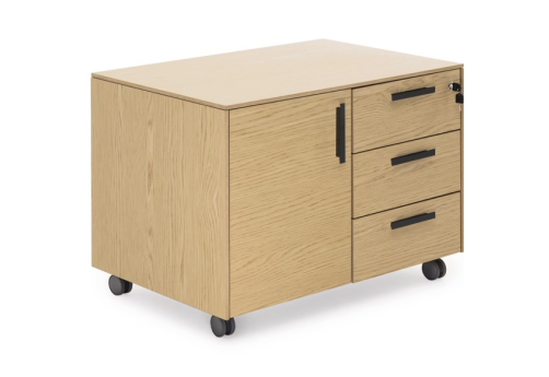 Тумба 3 ящика и 1 дверь, цвет светлый дуб + черный