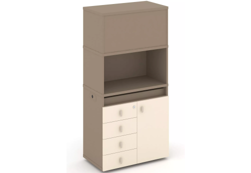 Тумба одиночная с надставкой высокой (набор №2, вариант 2), цвет латте + сатин