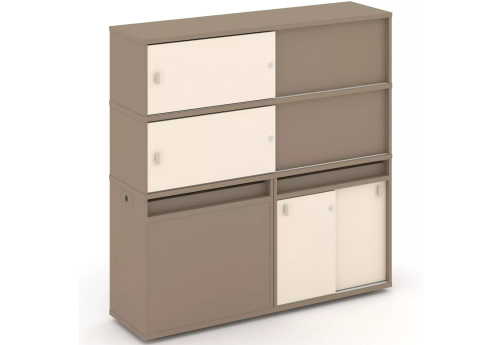 Тумба двойная с надставкой высокой (набор №27, вариант 1), цвет латте + сатин