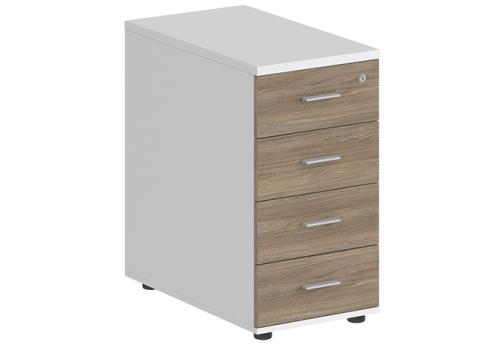 Тумба приставная с 4 ящиками с замком без топа Индиго Вуд, цвет белый + дуб темный