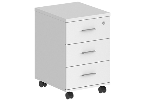 Тумба мобильная с 3 ящиками и замком (задняя стенка ДВП) Индиго Вуд, цвет белый