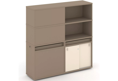 Тумба двойная с надставкой высокой (набор №20, вариант 2), цвет латте + сатин