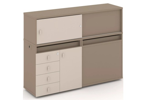 Тумба двойная с надставкой низкой (набор №18, вариант 2), цвет латте + капучино