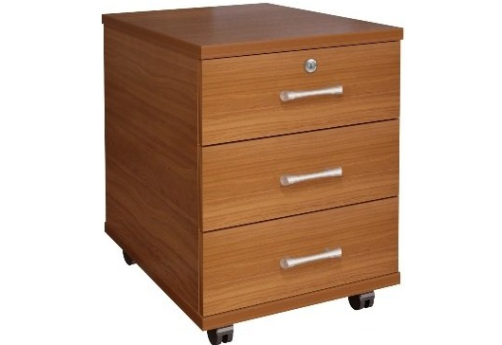 Тумба подкатная 3 ящика с замком, цвет орех