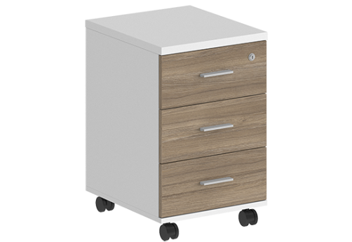 Тумба мобильная с 3 ящиками и центральным замком Индиго Вуд, цвет белый + дуб темный
