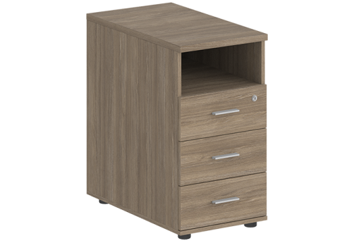 Тумба приставная с 3 ящиками и нишей с замком без топа Индиго Вуд, цвет дуб темный