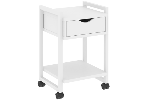 Тумба мобильная с ящиком и полкой Европа, цвет белый бриллиант + белый