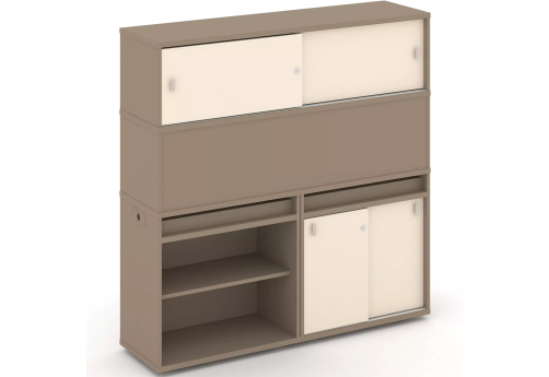 Тумба двойная с надставкой высокой (набор №15, вариант 2), цвет латте + сатин