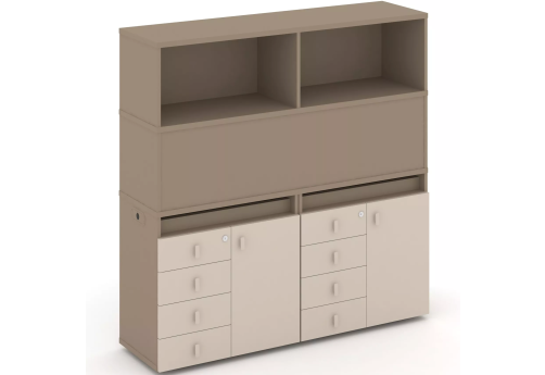 Тумба двойная с надставкой высокой (набор №4, вариант 3), цвет латте + капучино