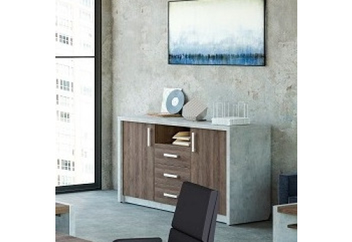 Греденция с выдвижными ящиками Монреаль, цвет дуб + бетон