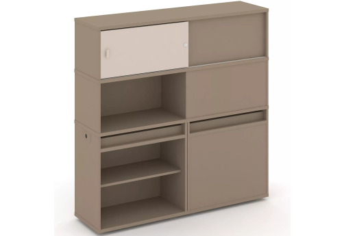 Тумба двойная с надставкой высокой (набор №29, вариант 2), цвет латте + капучино