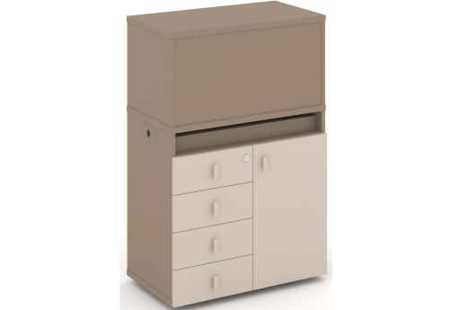 Тумба одиночная с надставкой низкой (набор №2, вариант 2), цвет латте + капучино