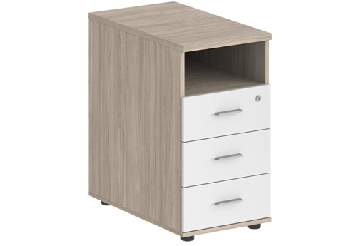 Тумба приставная с 3 ящиками (метабокс) и нишей с замком без топа Индиго Вуд, цвет дуб светлый + белый